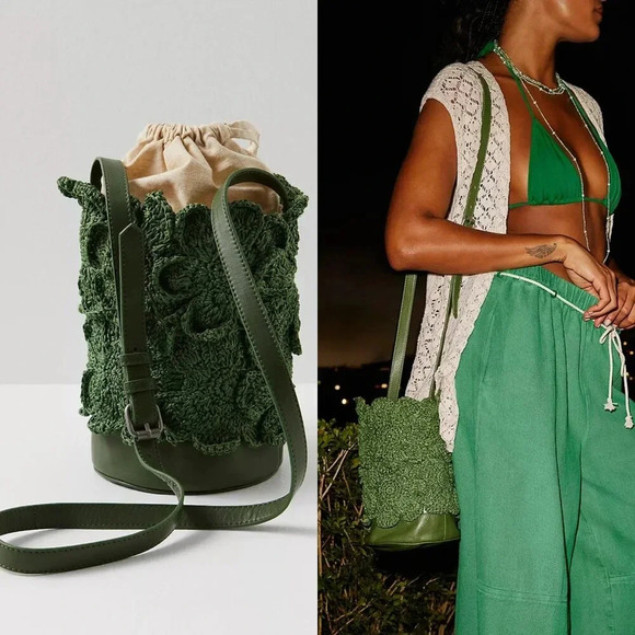 Free People Best In Show Bucket Bag in Hunter Green NWOT $108 - Picture 10 of 12